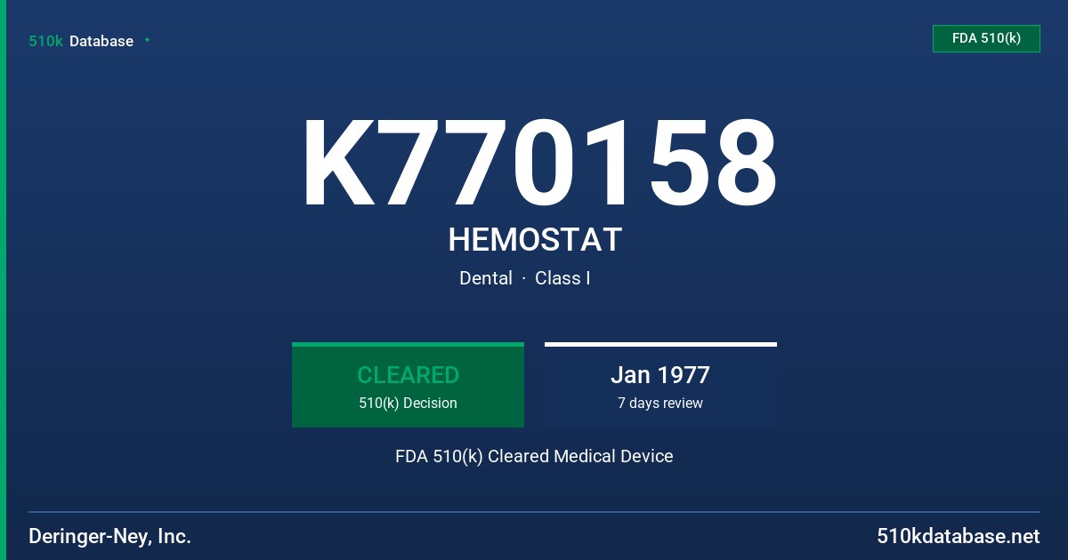 K770158 HEMOSTAT FDA 510(k) Cleared Medical Device
