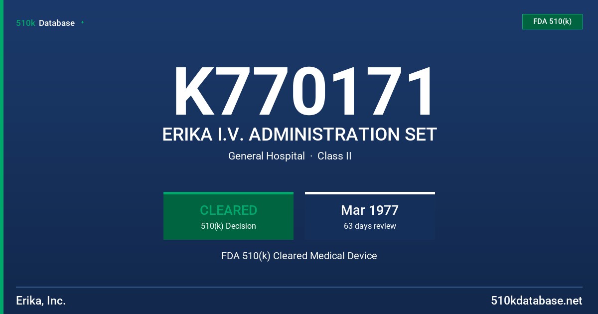 K770171 ERIKA I.V. ADMINISTRATION SET FDA 510(k) Cleared Medical Device