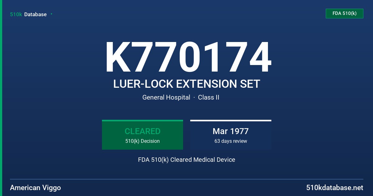 K770174 LUER-LOCK EXTENSION SET FDA 510(k) Cleared Medical Device