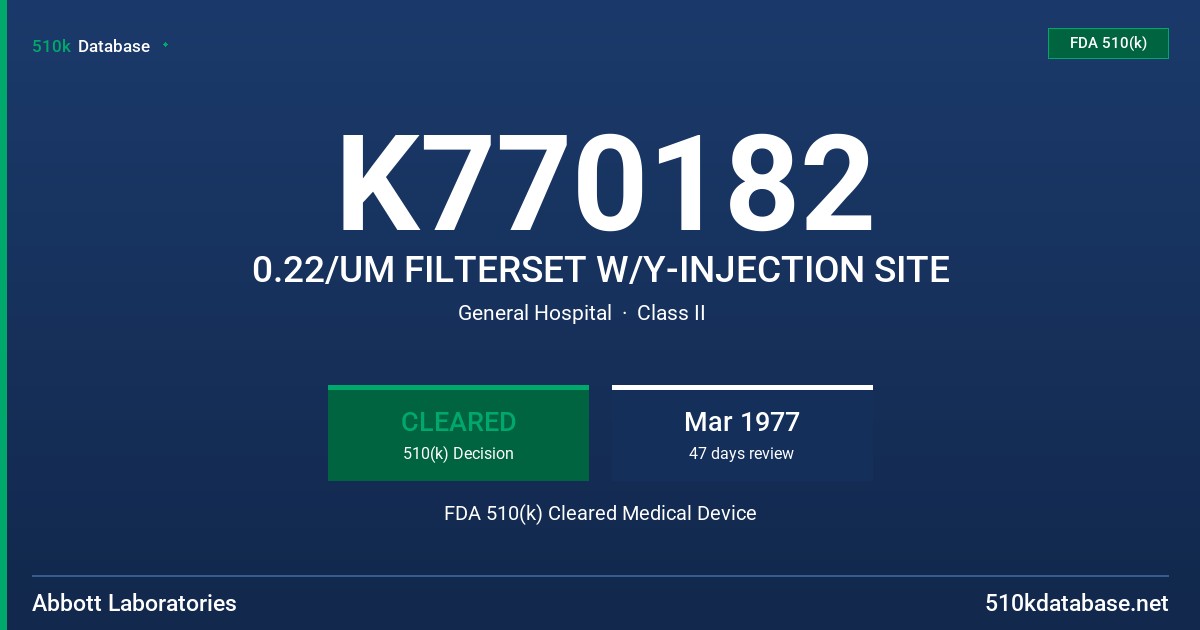 K770182 0.22/UM FILTERSET W/Y-INJECTION SITE FDA 510(k) Cleared Medical Device