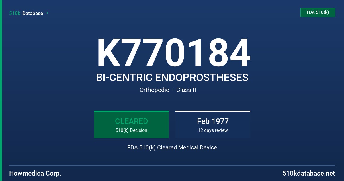 K770184 BI-CENTRIC ENDOPROSTHESES FDA 510(k) Cleared Medical Device