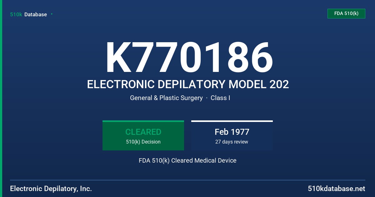 K770186 ELECTRONIC DEPILATORY MODEL 202 FDA 510(k) Cleared Medical Device
