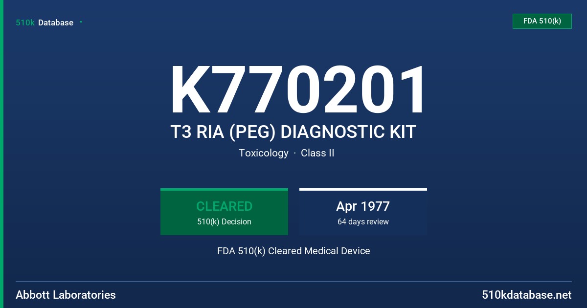 K770201 T3 RIA (PEG) DIAGNOSTIC KIT FDA 510(k) Cleared Medical Device