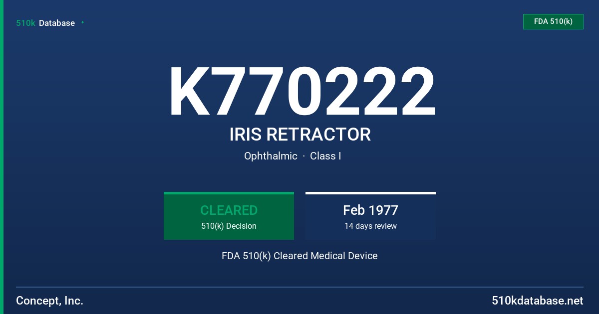 K770222 IRIS RETRACTOR FDA 510(k) Cleared Medical Device