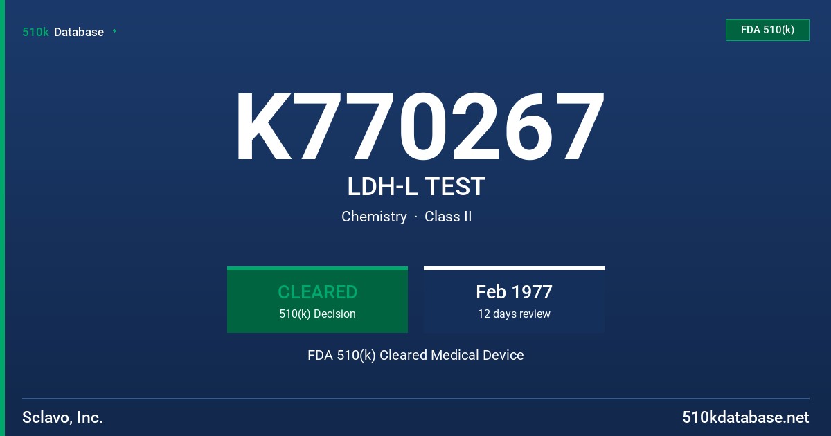 K770267 LDH-L TEST FDA 510(k) Cleared Medical Device