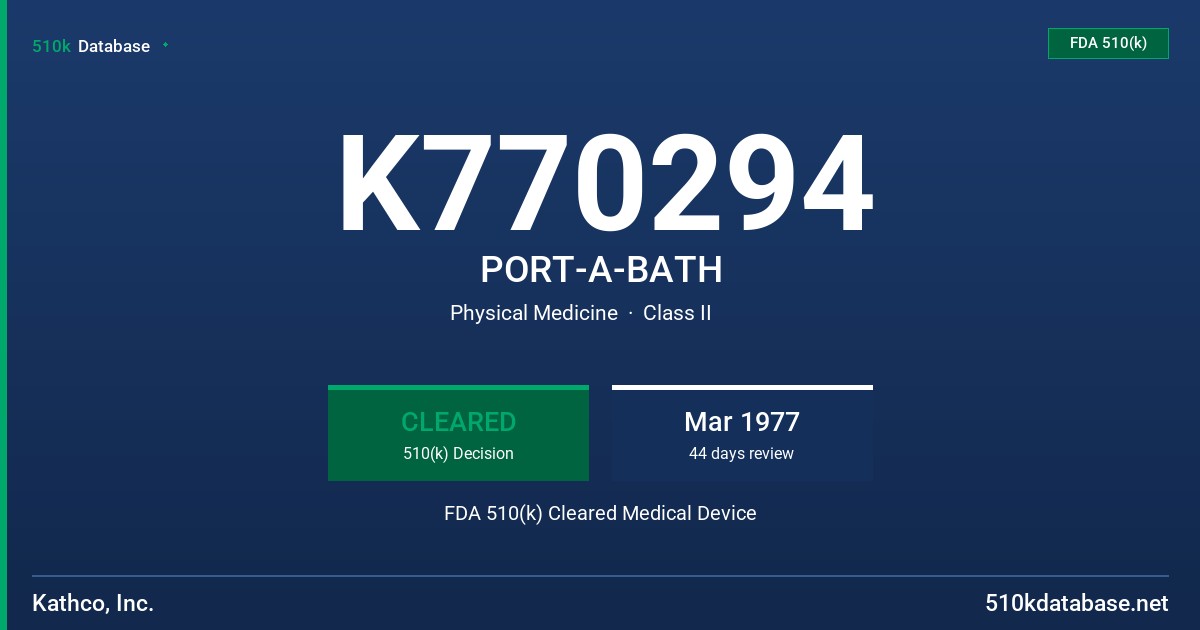 K770294 PORT-A-BATH FDA 510(k) Cleared Medical Device