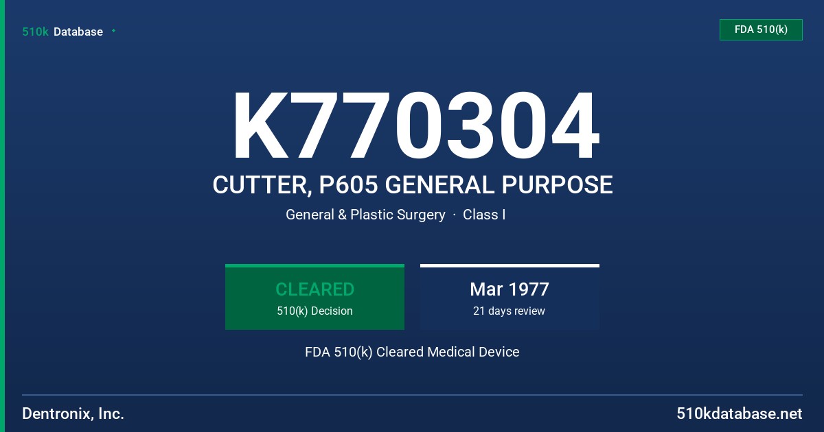 K770304 CUTTER, P605 GENERAL PURPOSE FDA 510(k) Cleared Medical Device