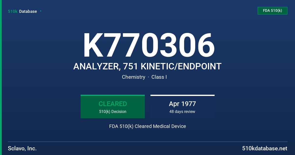 K770306 ANALYZER, 751 KINETIC/ENDPOINT FDA 510(k) Cleared Medical Device