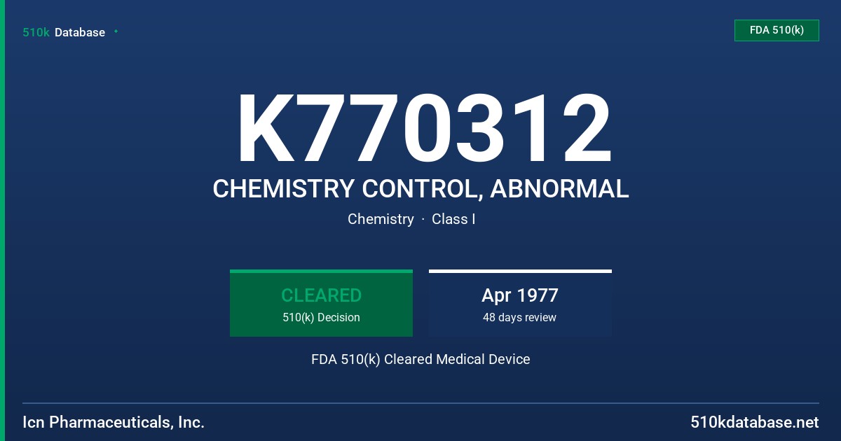 K770312 CHEMISTRY CONTROL, ABNORMAL FDA 510(k) Cleared Medical Device