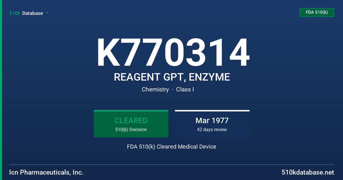 K770314 REAGENT GPT, ENZYME FDA 510(k) Cleared Medical Device