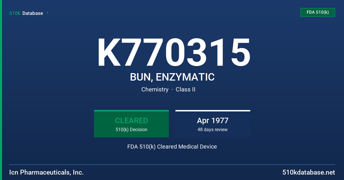 K770315 BUN, ENZYMATIC FDA 510(k) Cleared Medical Device