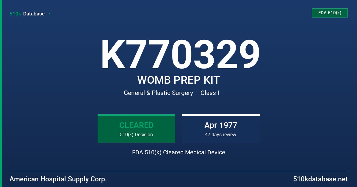 K770329 WOMB PREP KIT FDA 510(k) Cleared Medical Device