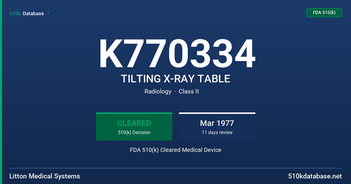 K770334 TILTING X-RAY TABLE FDA 510(k) Cleared Medical Device