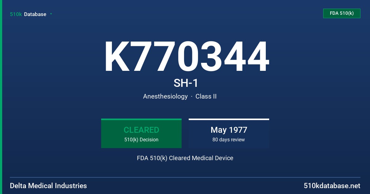 K770344 SH-1 FDA 510(k) Cleared Medical Device