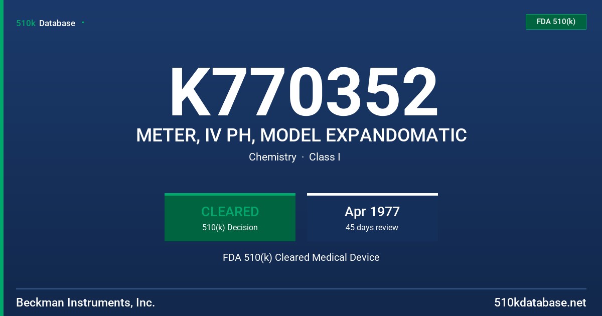 K770352 METER, IV PH, MODEL EXPANDOMATIC FDA 510(k) Cleared Medical Device