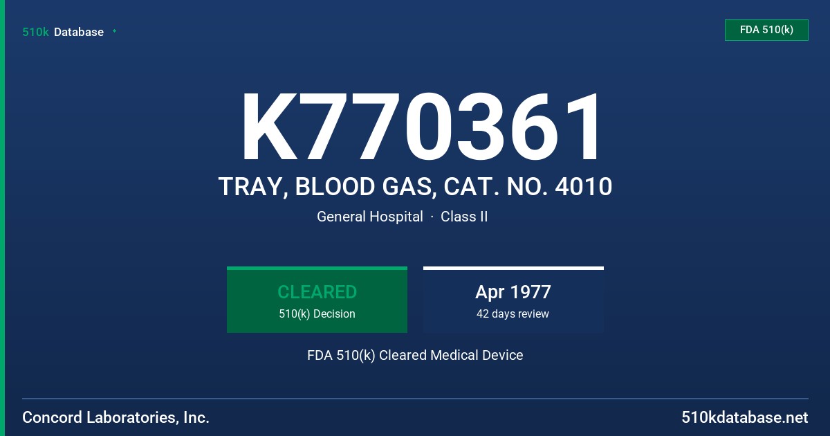 K770361 TRAY, BLOOD GAS, CAT. NO. 4010 FDA 510(k) Cleared Medical Device