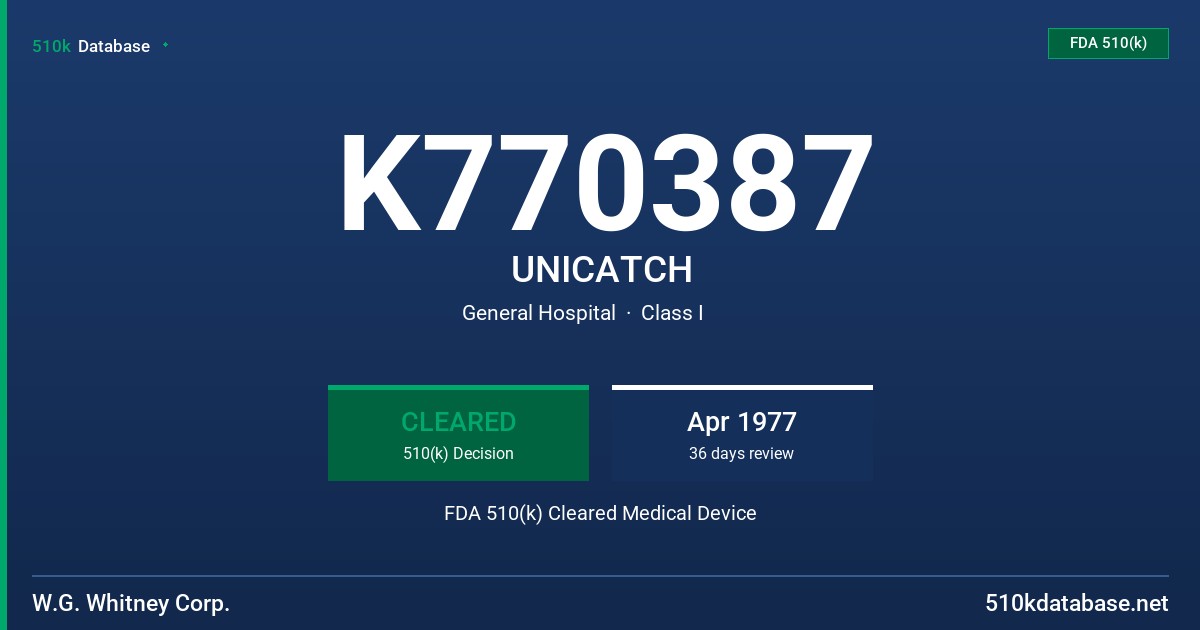 K770387 UNICATCH FDA 510(k) Cleared Medical Device