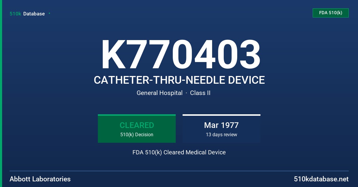 K770403 CATHETER-THRU-NEEDLE DEVICE FDA 510(k) Cleared Medical Device