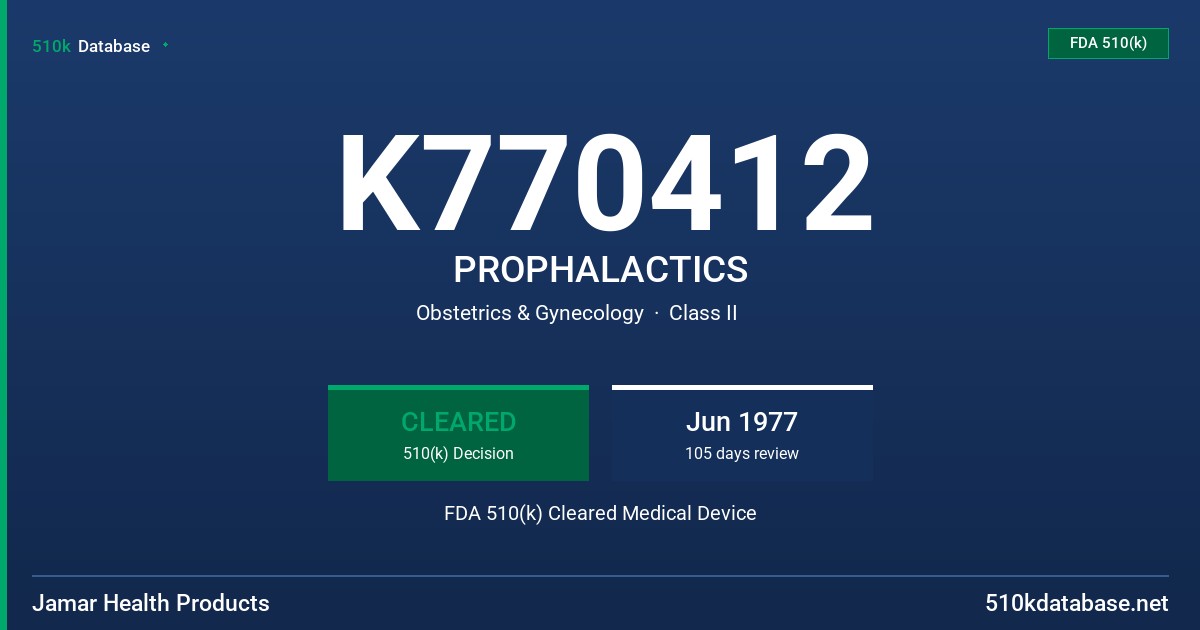 K770412 PROPHALACTICS FDA 510(k) Cleared Medical Device