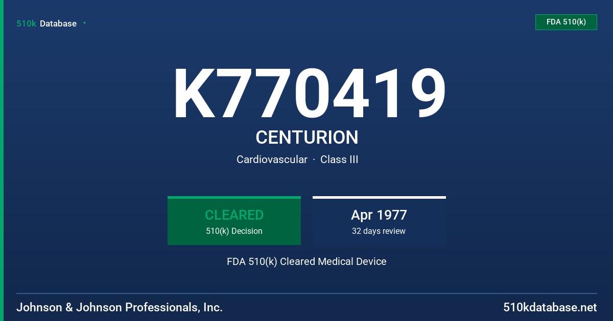 K770419 CENTURION FDA 510(k) Cleared Medical Device