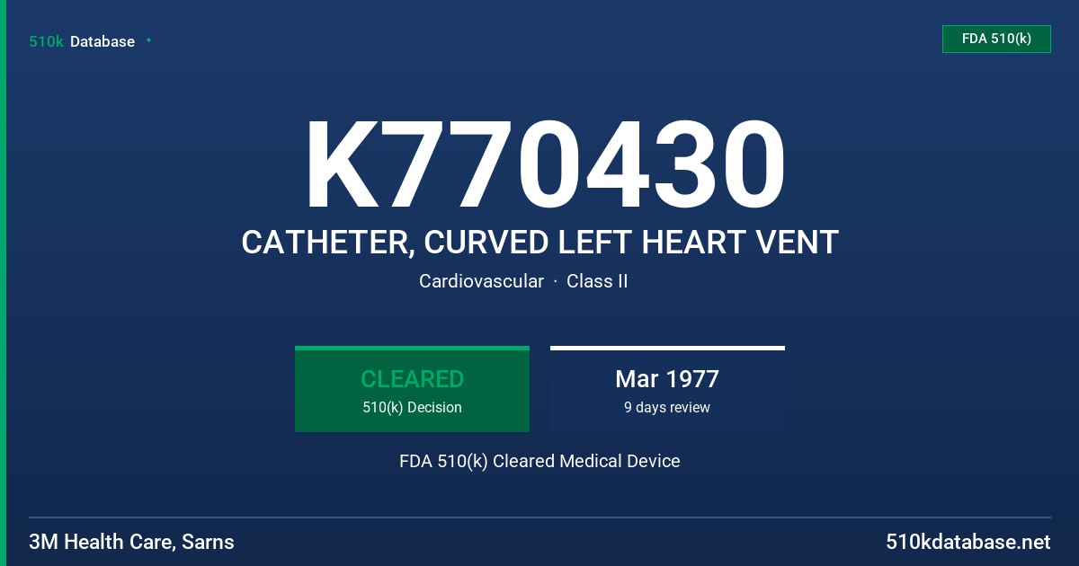 K770430 CATHETER, CURVED LEFT HEART VENT FDA 510(k) Cleared Medical Device