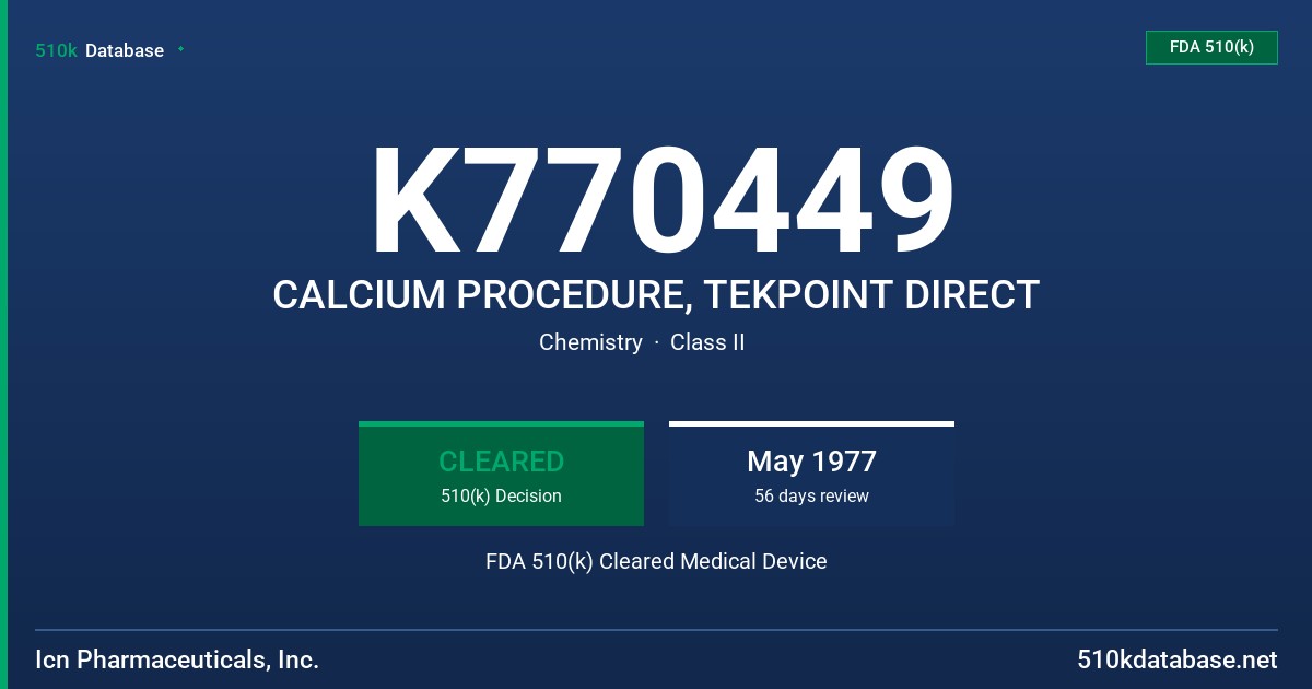 K770449 CALCIUM PROCEDURE, TEKPOINT DIRECT FDA 510(k) Cleared Medical Device