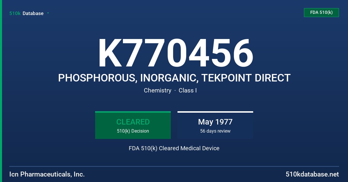 K770456 PHOSPHOROUS, INORGANIC, TEKPOINT DIRECT FDA 510(k) Cleared Medical Device