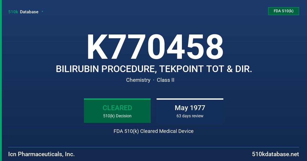 K770458 BILIRUBIN PROCEDURE, TEKPOINT TOT & DIR. FDA 510(k) Cleared Medical Device