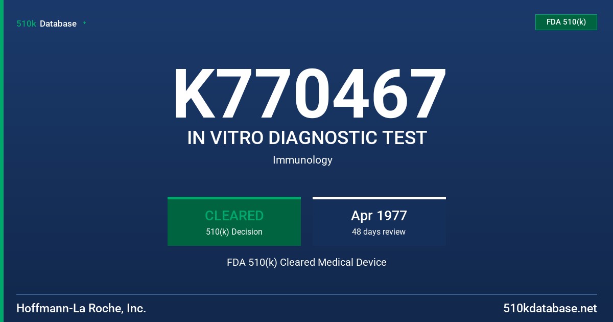 K770467 IN VITRO DIAGNOSTIC TEST FDA 510(k) Cleared Medical Device