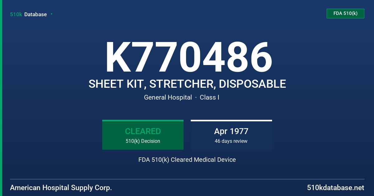 K770486 SHEET KIT, STRETCHER, DISPOSABLE FDA 510(k) Cleared Medical Device