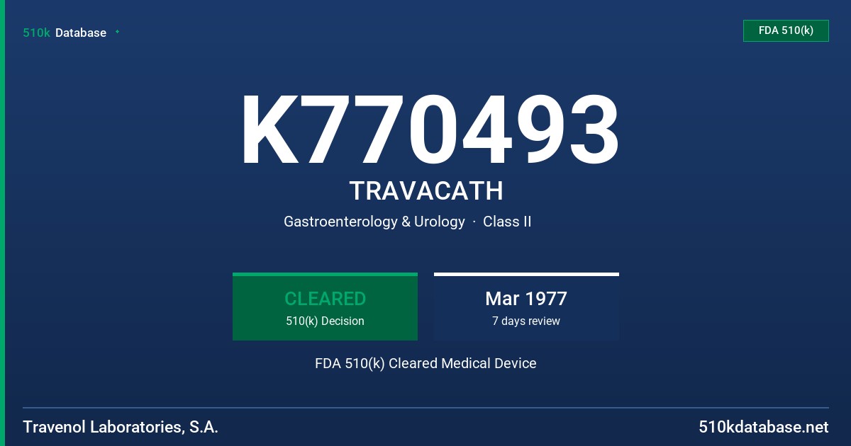 K770493 TRAVACATH FDA 510(k) Cleared Medical Device