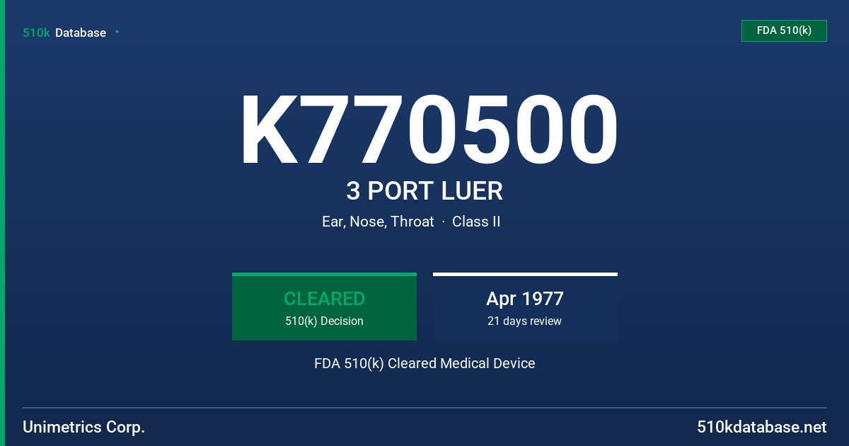 K770500 3 PORT LUER FDA 510(k) Cleared Medical Device