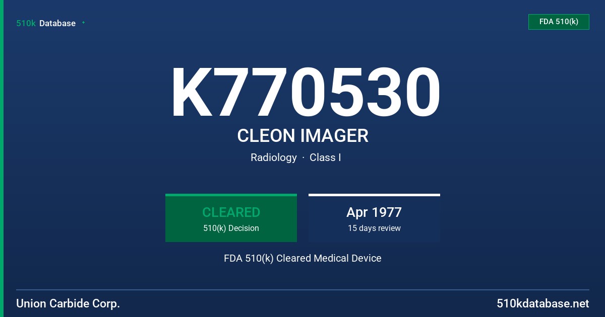 K770530 CLEON IMAGER FDA 510(k) Cleared Medical Device
