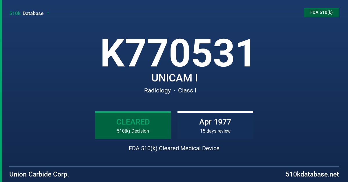 K770531 UNICAM I FDA 510(k) Cleared Medical Device