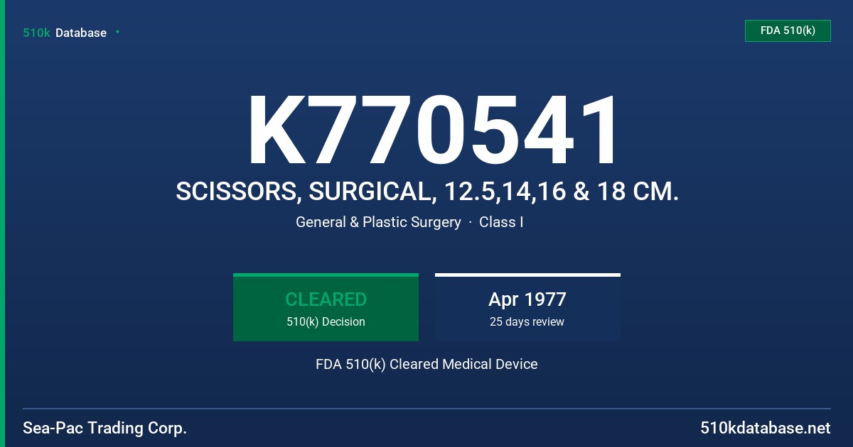 K770541 SCISSORS, SURGICAL, 12.5,14,16 & 18 CM. FDA 510(k) Cleared Medical Device