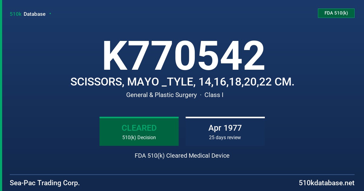 K770542 SCISSORS, MAYO _TYLE, 14,16,18,20,22 CM. FDA 510(k) Cleared Medical Device