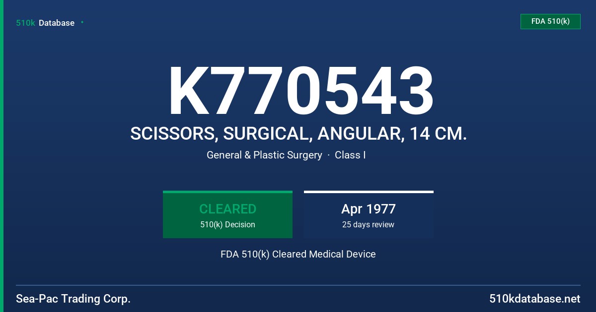 K770543 SCISSORS, SURGICAL, ANGULAR, 14 CM. FDA 510(k) Cleared Medical Device