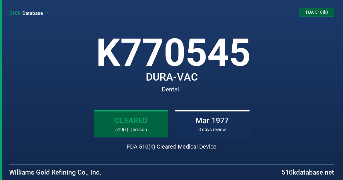K770545 DURA-VAC FDA 510(k) Cleared Medical Device