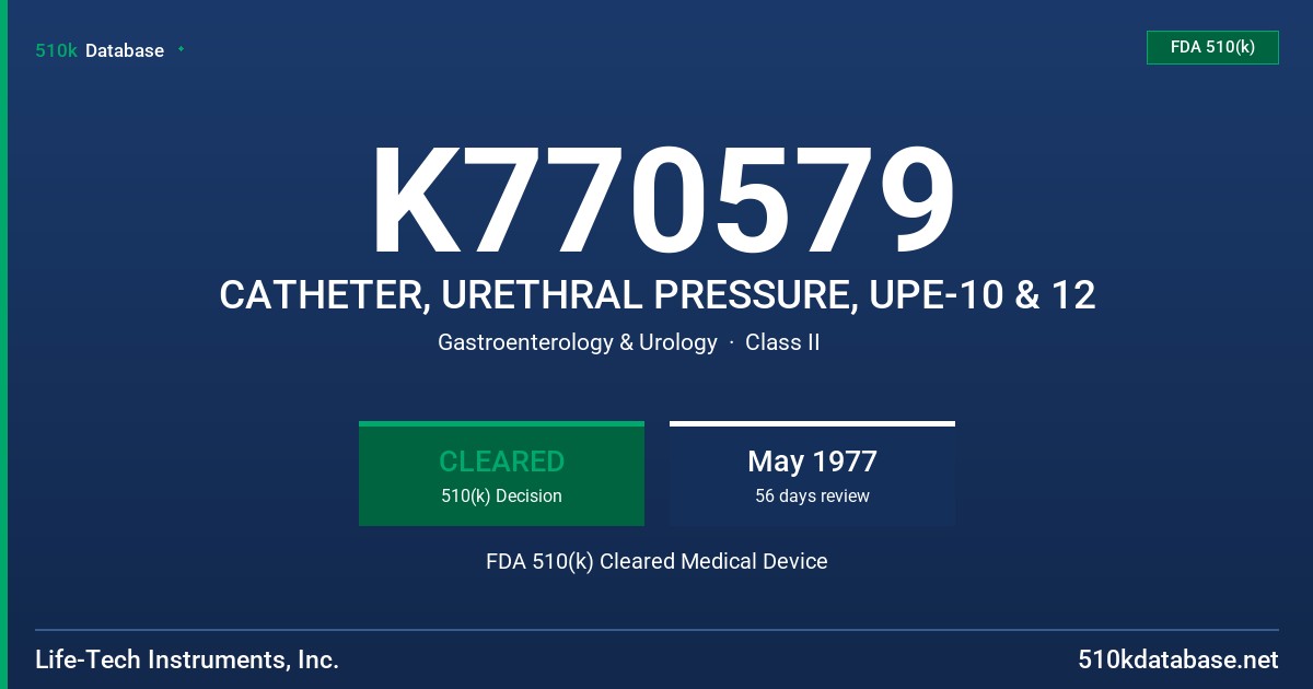 K770579 CATHETER, URETHRAL PRESSURE, UPE-10 & 12 FDA 510(k) Cleared Medical Device