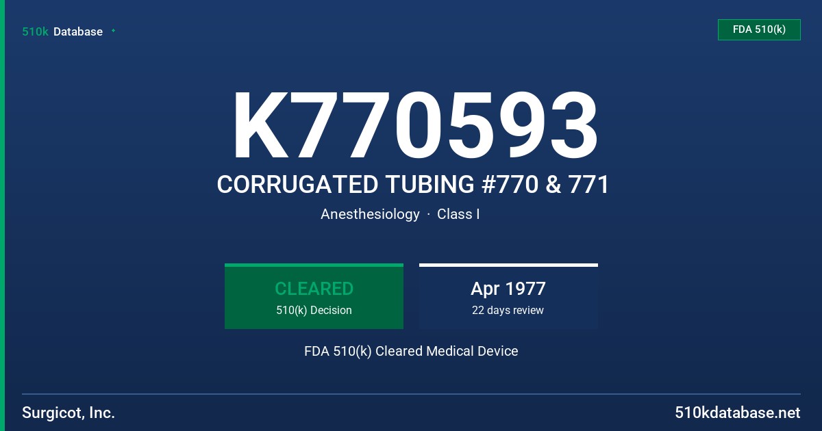 K770593 CORRUGATED TUBING #770 & 771 FDA 510(k) Cleared Medical Device