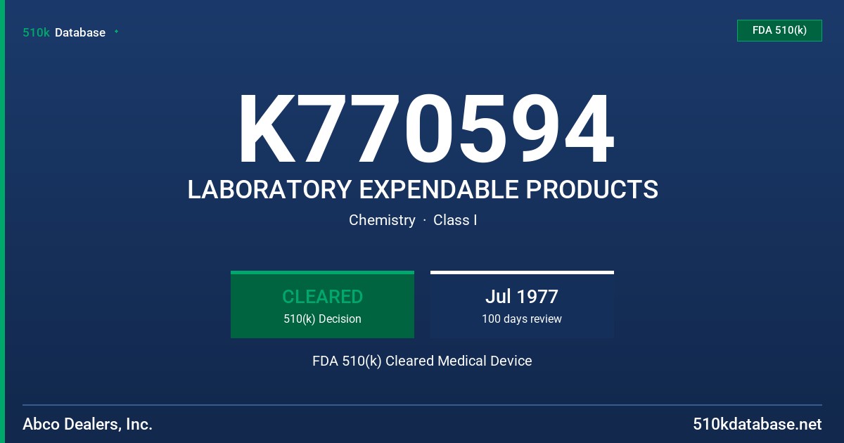 K770594 LABORATORY EXPENDABLE PRODUCTS FDA 510(k) Cleared Medical Device