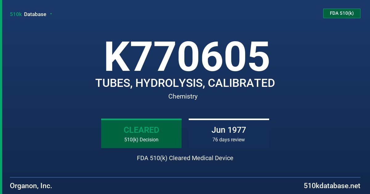 K770605 TUBES, HYDROLYSIS, CALIBRATED FDA 510(k) Cleared Medical Device
