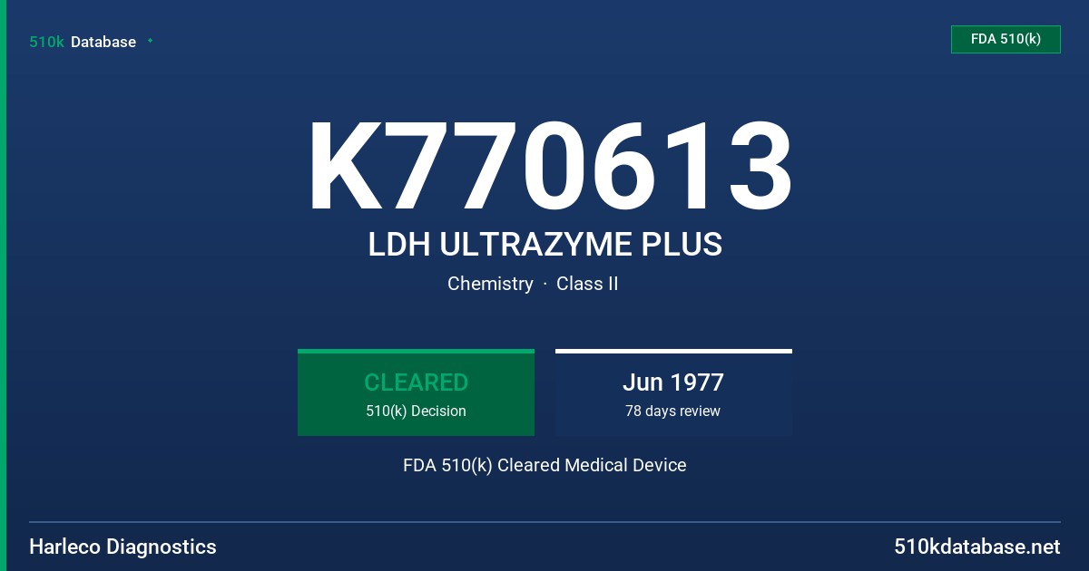 K770613 LDH ULTRAZYME PLUS FDA 510(k) Cleared Medical Device