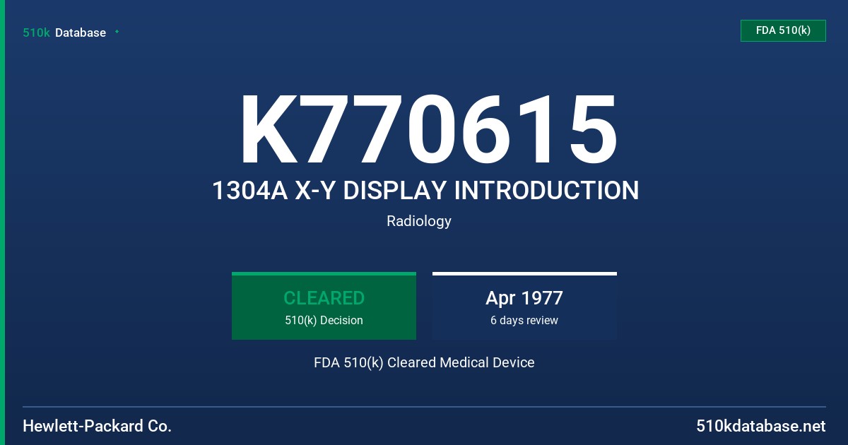 K770615 1304A X-Y DISPLAY INTRODUCTION FDA 510(k) Cleared Medical Device