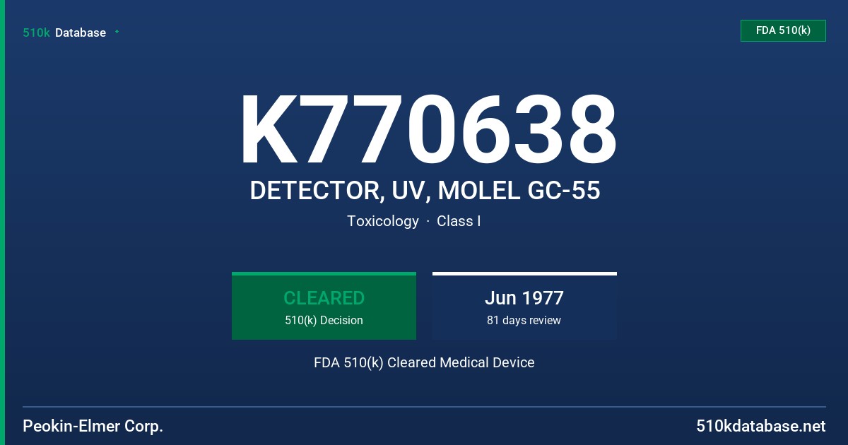 K770638 DETECTOR, UV, MOLEL GC-55 FDA 510(k) Cleared Medical Device