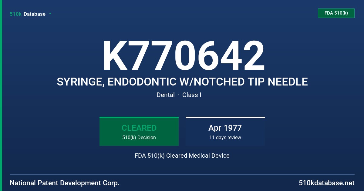 K770642 SYRINGE, ENDODONTIC W/NOTCHED TIP NEEDLE FDA 510(k) Cleared Medical Device