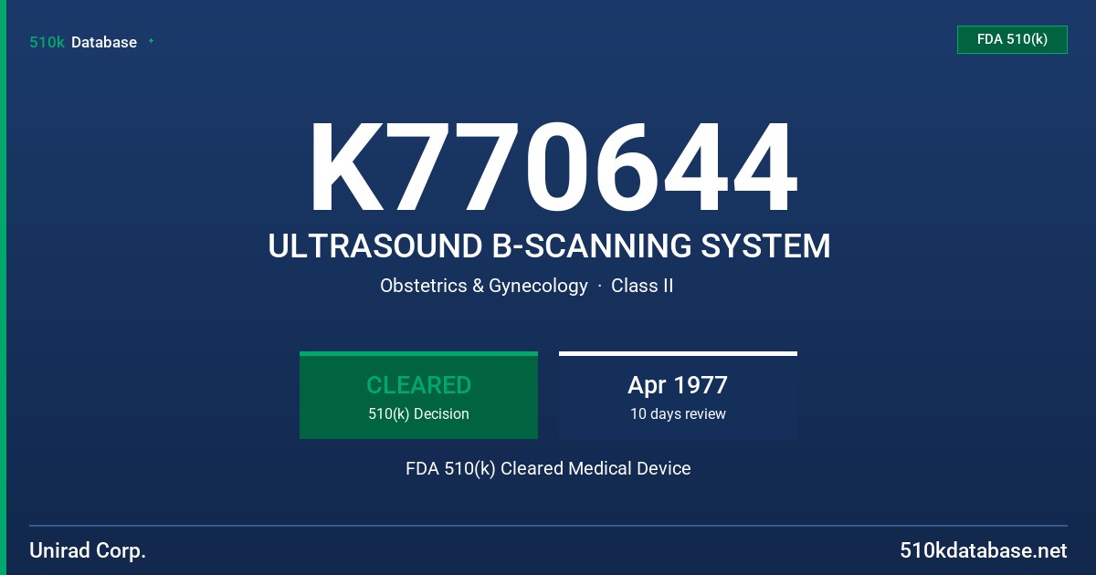 K770644 ULTRASOUND B-SCANNING SYSTEM FDA 510(k) Cleared Medical Device