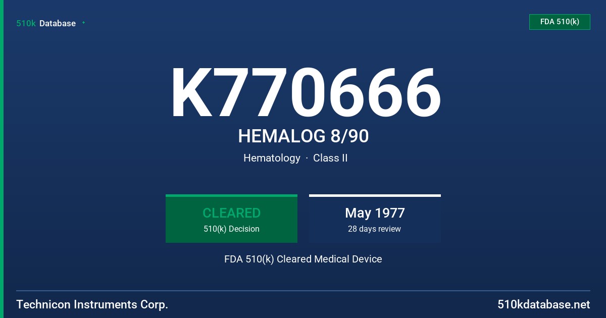 K770666 HEMALOG 8/90 FDA 510(k) Cleared Medical Device