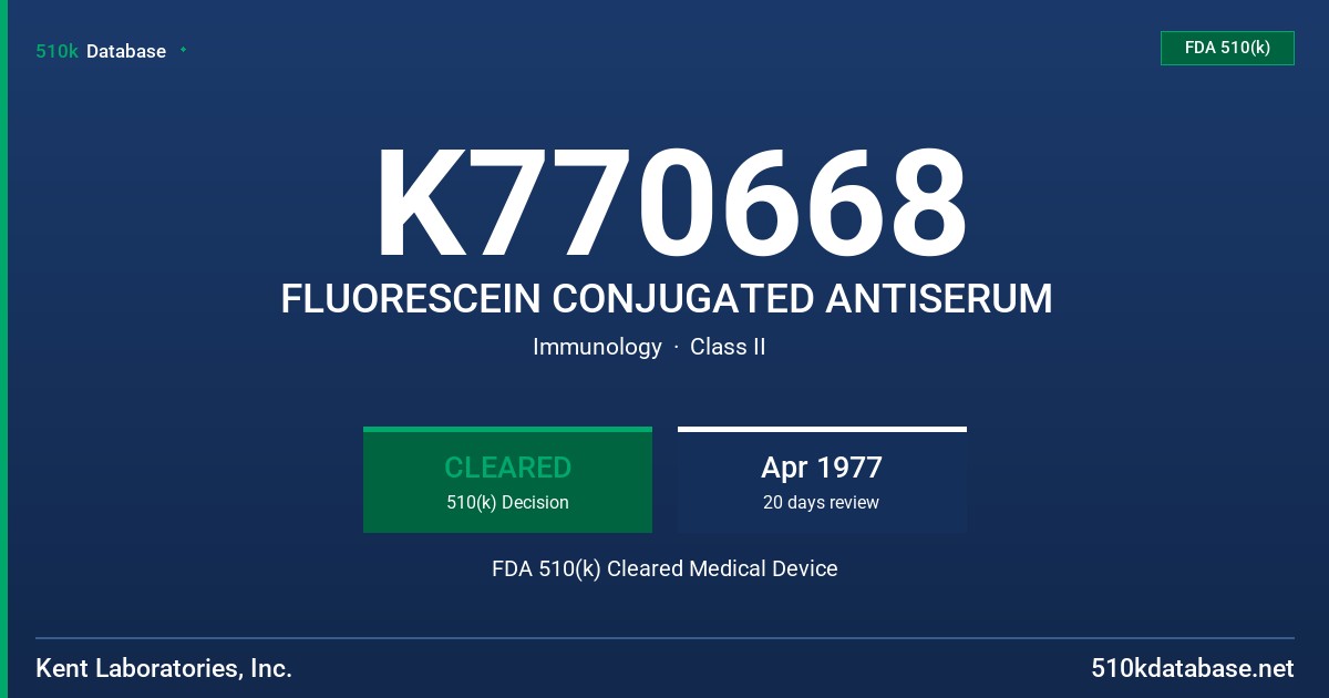 K770668 FLUORESCEIN CONJUGATED ANTISERUM FDA 510(k) Cleared Medical Device