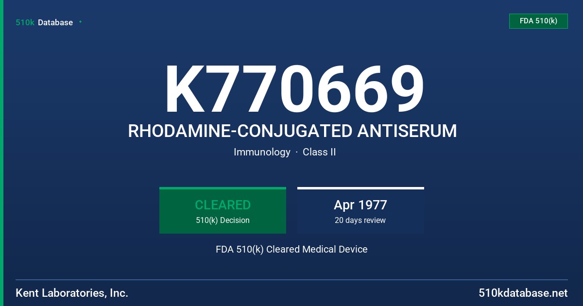 K770669 RHODAMINE-CONJUGATED ANTISERUM FDA 510(k) Cleared Medical Device